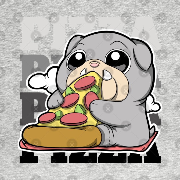 Dog eating pizza (Bulldog) by The Magic Yellow Bus